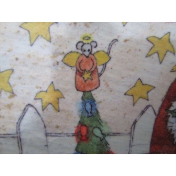 Santa Cat Print On Slate Tile Plaque Knotted Leather Hanger GUC So Much Detail - Picture 8 of 15